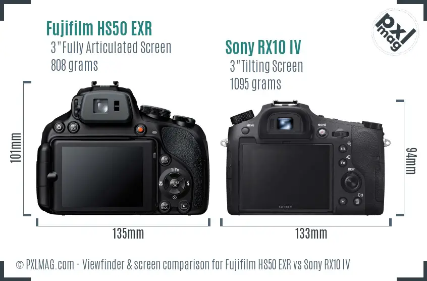 Fujifilm HS50 EXR vs Sony RX10 IV Screen and Viewfinder comparison Fujifilm HS50 EXR vs Sony RX10 IV Screen and Viewfinder comparison