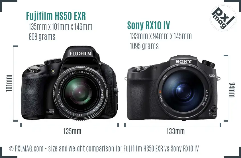 Fujifilm HS50 EXR vs Sony RX10 IV size comparison Fujifilm HS50 EXR vs Sony RX10 IV size comparison