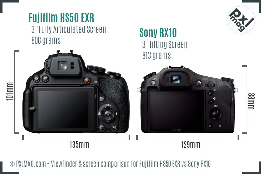 Fujifilm HS50 EXR vs Sony RX10 Screen and Viewfinder comparison