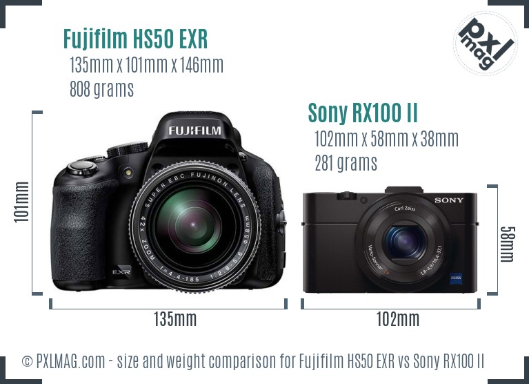 Fujifilm HS50 EXR vs Sony RX100 II size comparison