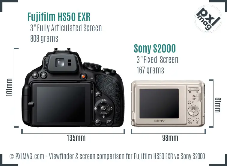 Fujifilm HS50 EXR vs Sony S2000 Screen and Viewfinder comparison