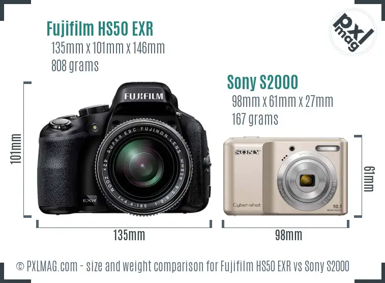 Fujifilm HS50 EXR vs Sony S2000 size comparison