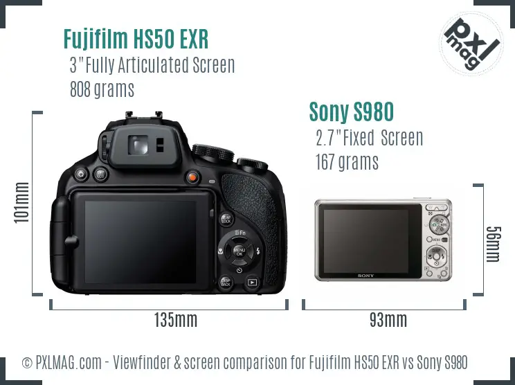 Fujifilm HS50 EXR vs Sony S980 Screen and Viewfinder comparison