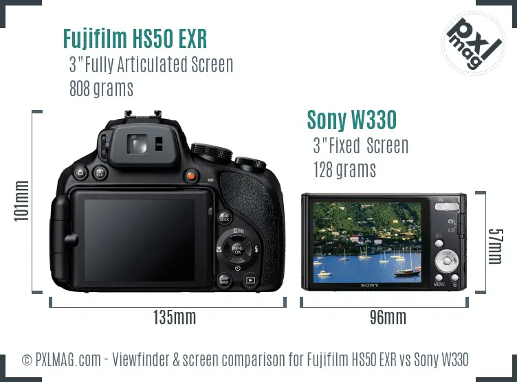 Fujifilm HS50 EXR vs Sony W330 Screen and Viewfinder comparison