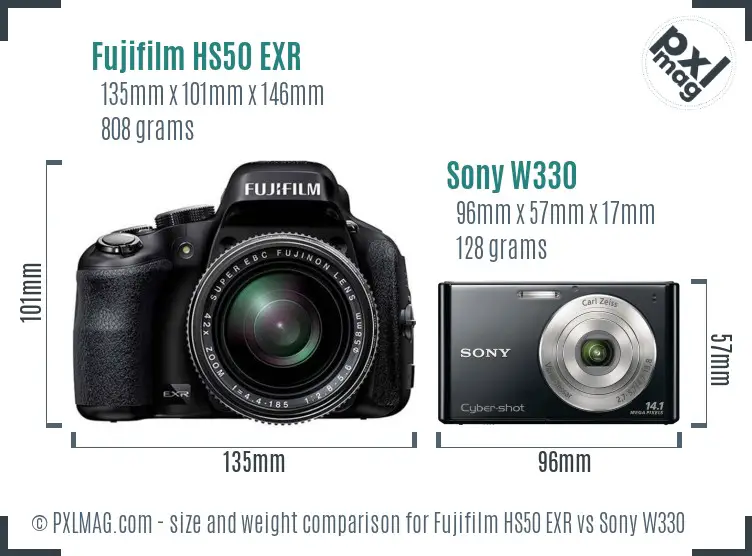 Fujifilm HS50 EXR vs Sony W330 size comparison