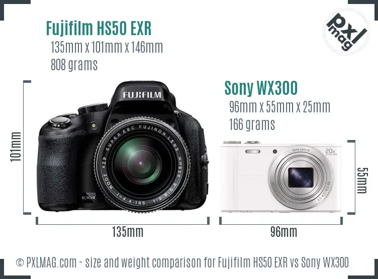 Fujifilm HS50 EXR vs Sony WX300 size comparison