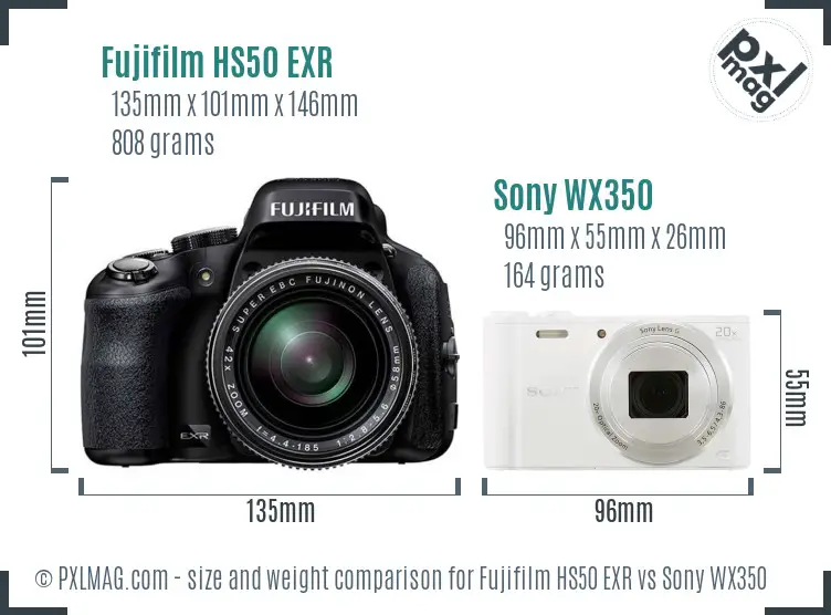 Fujifilm HS50 EXR vs Sony WX350 size comparison