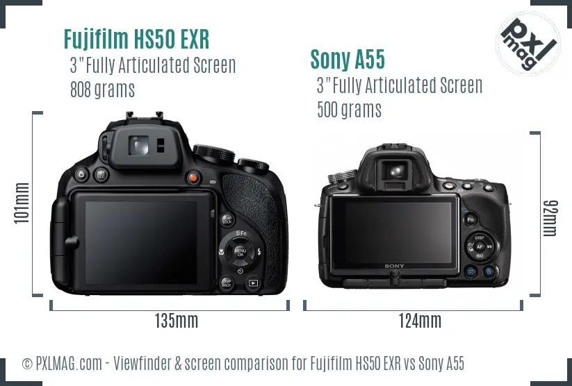 Fujifilm HS50 EXR vs Sony A55 Screen and Viewfinder comparison