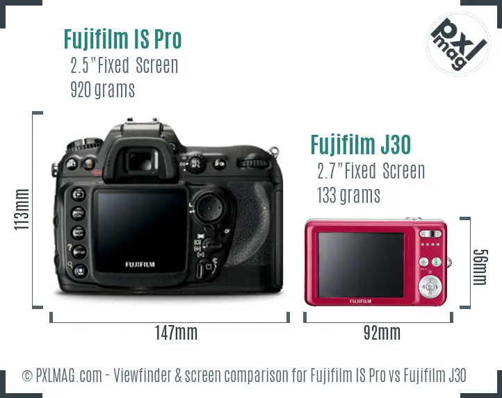 Fujifilm IS Pro vs Fujifilm J30 Screen and Viewfinder comparison