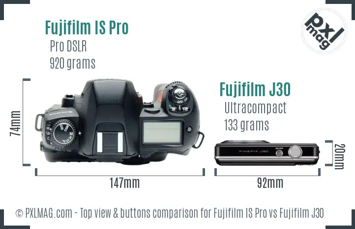 Fujifilm IS Pro vs Fujifilm J30 top view buttons comparison