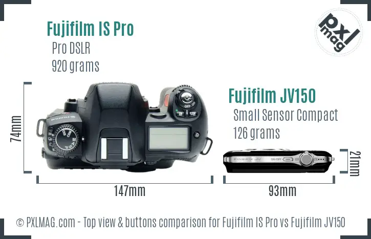 Fujifilm IS Pro vs Fujifilm JV150 top view buttons comparison Fujifilm IS Pro vs Fujifilm JV150 top view buttons comparison