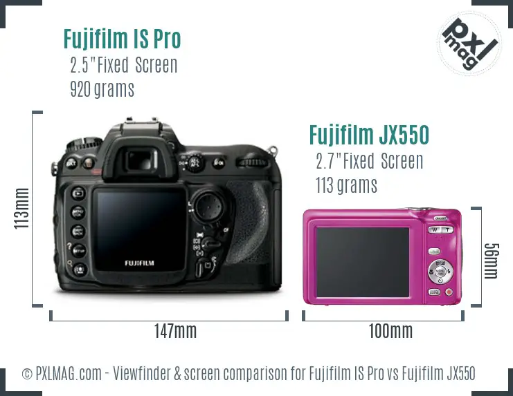 Fujifilm IS Pro vs Fujifilm JX550 Screen and Viewfinder comparison