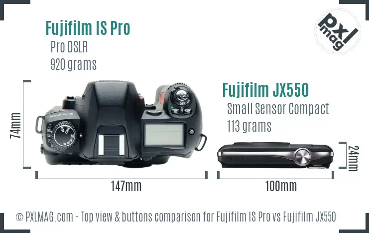 Fujifilm IS Pro vs Fujifilm JX550 top view buttons comparison