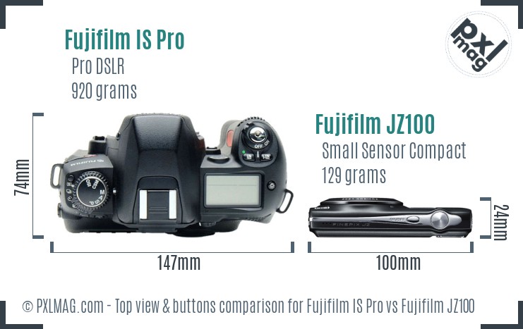 Fujifilm IS Pro vs Fujifilm JZ100 top view buttons comparison