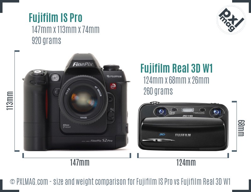 Fujifilm IS Pro vs Fujifilm Real 3D W1 size comparison