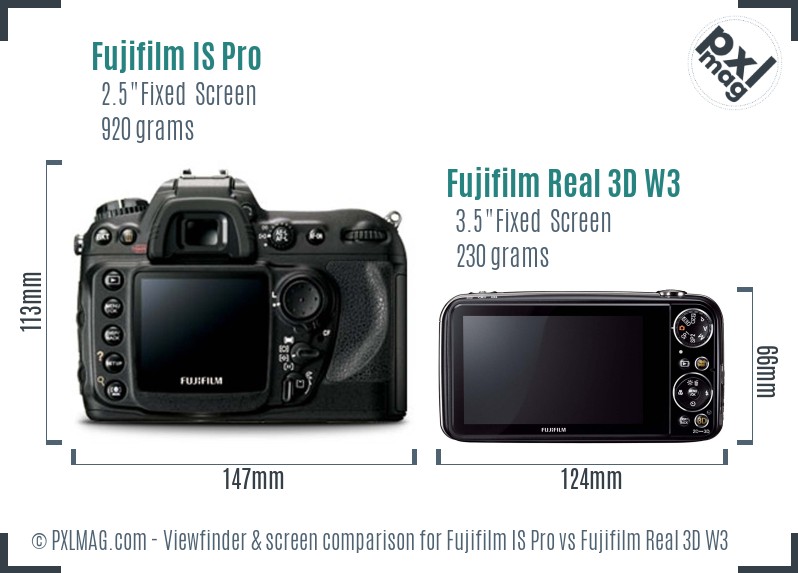Fujifilm IS Pro vs Fujifilm Real 3D W3 Screen and Viewfinder comparison