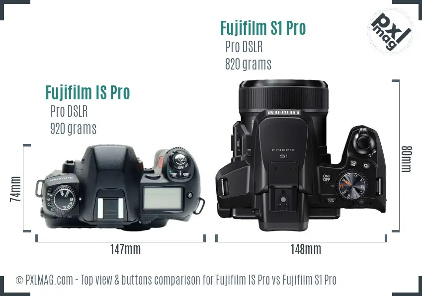 Fujifilm IS Pro vs Fujifilm S1 Pro top view buttons comparison