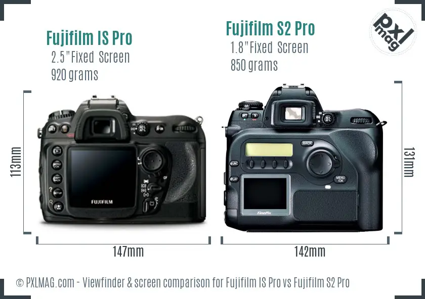 Fujifilm IS Pro vs Fujifilm S2 Pro Screen and Viewfinder comparison