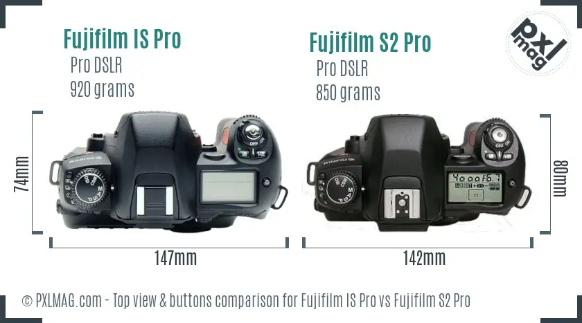 Fujifilm IS Pro vs Fujifilm S2 Pro top view buttons comparison