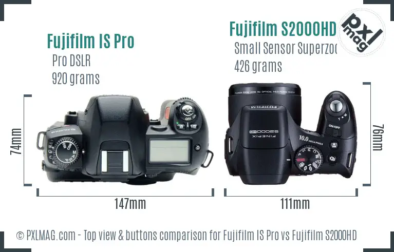 Fujifilm IS Pro vs Fujifilm S2000HD top view buttons comparison Fujifilm IS Pro vs Fujifilm S2000HD top view buttons comparison