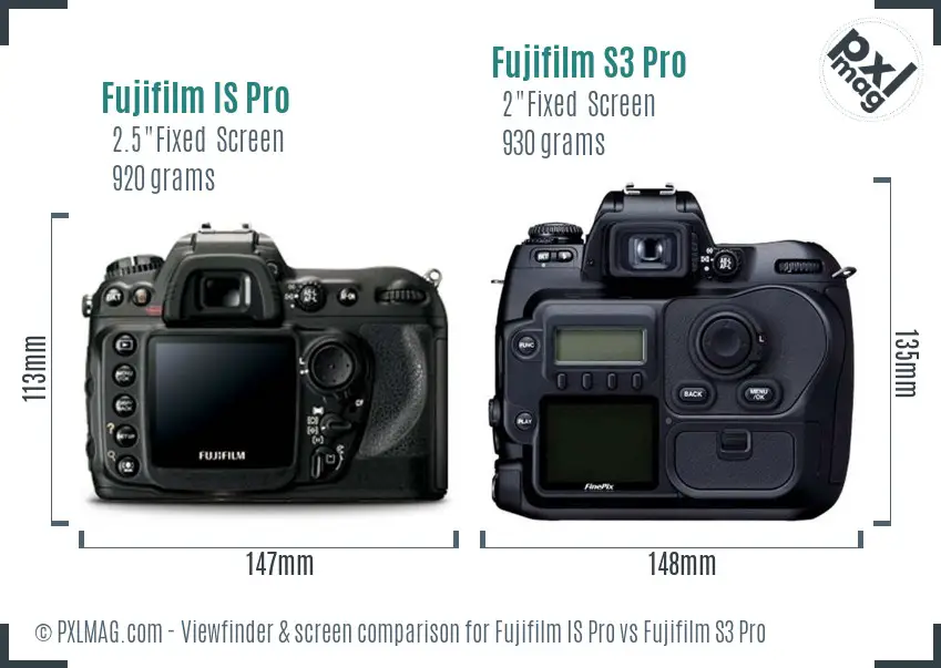 Fujifilm IS Pro vs Fujifilm S3 Pro Screen and Viewfinder comparison