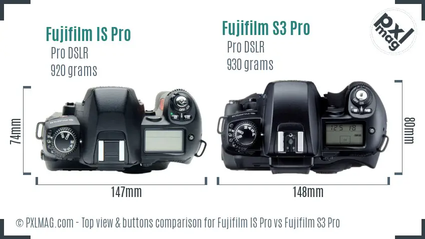 Fujifilm IS Pro vs Fujifilm S3 Pro top view buttons comparison
