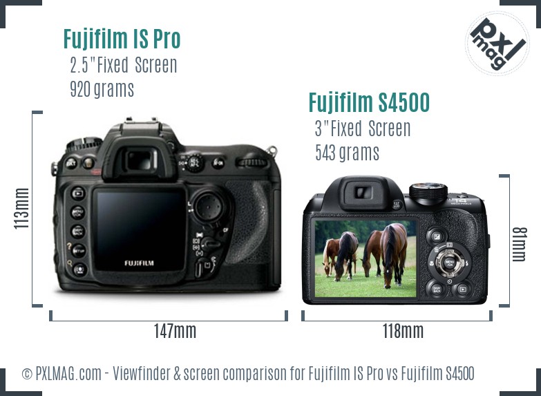 Fujifilm IS Pro vs Fujifilm S4500 Screen and Viewfinder comparison