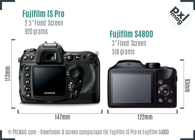 Fujifilm IS Pro vs Fujifilm S4800 Screen and Viewfinder comparison Fujifilm IS Pro vs Fujifilm S4800 Screen and Viewfinder comparison