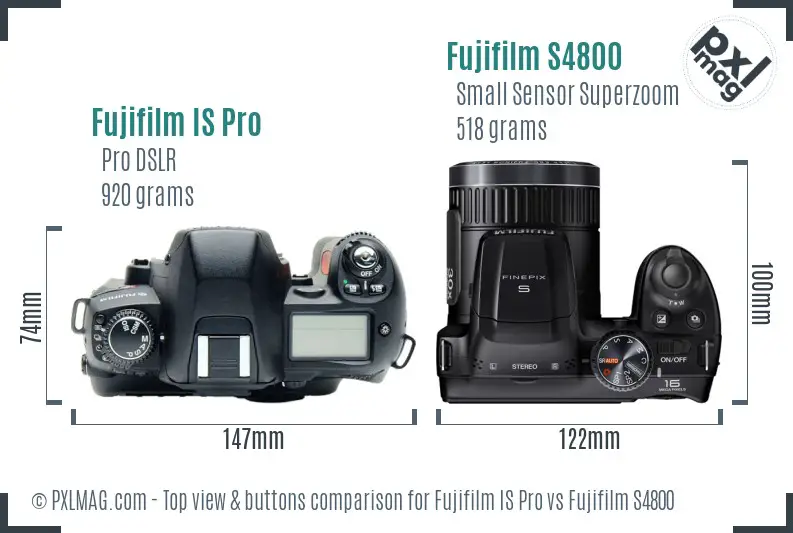 Fujifilm IS Pro vs Fujifilm S4800 top view buttons comparison Fujifilm IS Pro vs Fujifilm S4800 top view buttons comparison