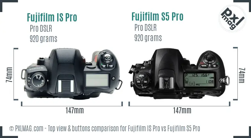 Fujifilm IS Pro vs Fujifilm S5 Pro top view buttons comparison
