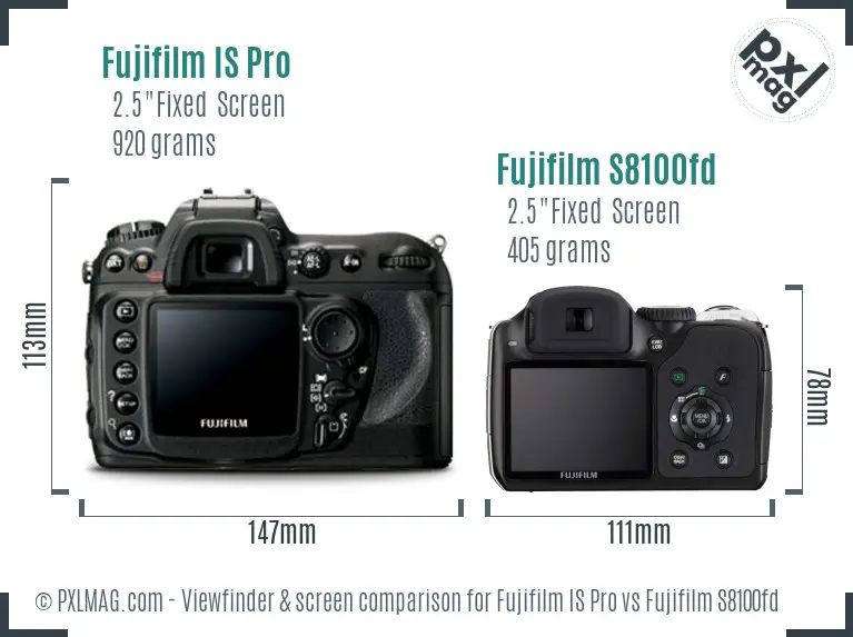 Fujifilm IS Pro vs Fujifilm S8100fd Screen and Viewfinder comparison