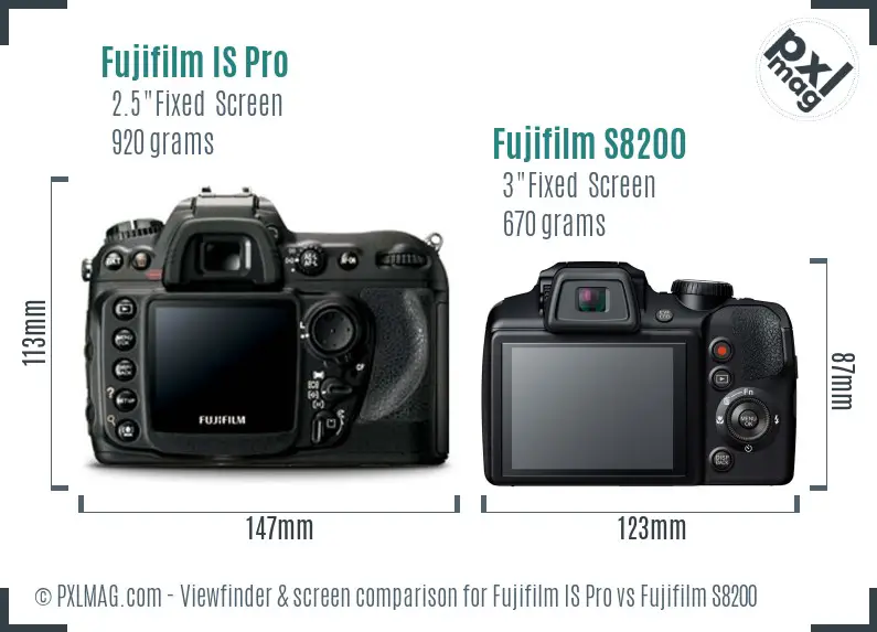 Fujifilm IS Pro vs Fujifilm S8200 Screen and Viewfinder comparison