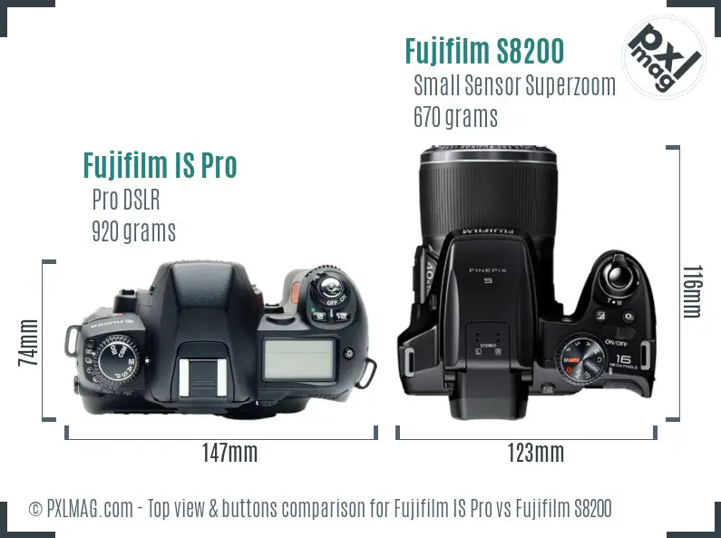 Fujifilm IS Pro vs Fujifilm S8200 top view buttons comparison