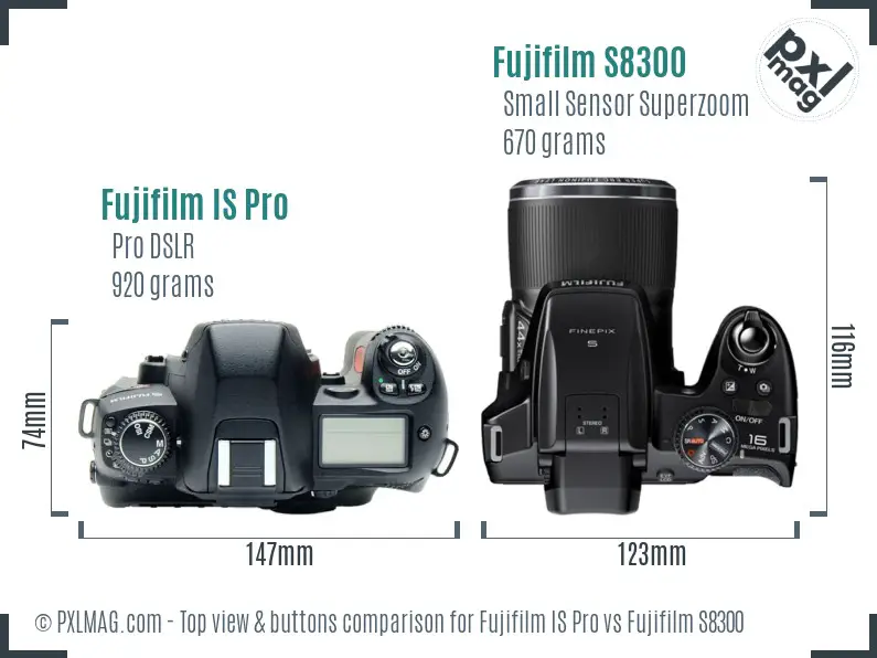 Fujifilm IS Pro vs Fujifilm S8300 top view buttons comparison