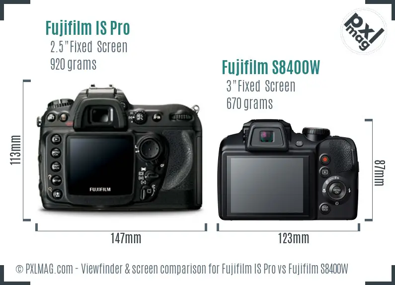 Fujifilm IS Pro vs Fujifilm S8400W Screen and Viewfinder comparison