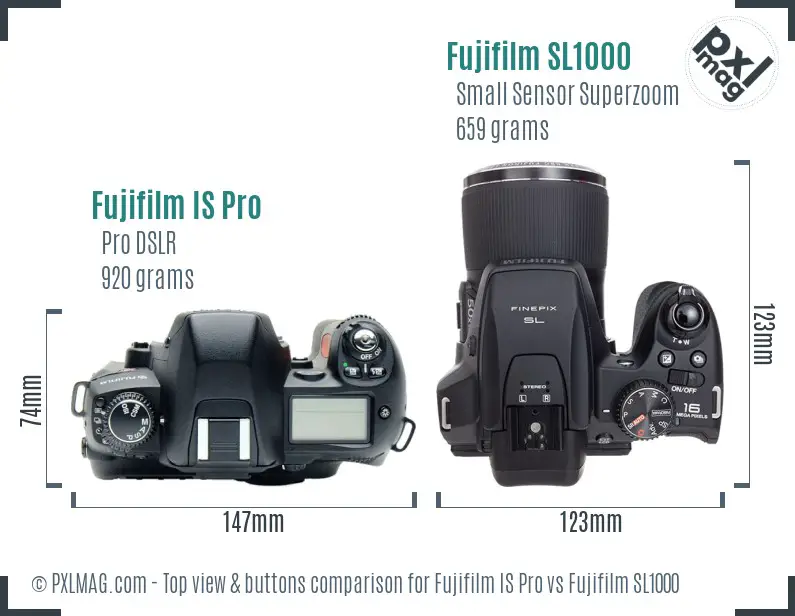 Fujifilm IS Pro vs Fujifilm SL1000 top view buttons comparison