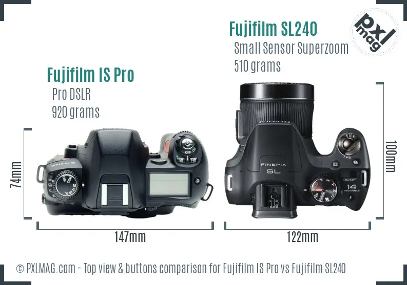 Fujifilm IS Pro vs Fujifilm SL240 top view buttons comparison Fujifilm IS Pro vs Fujifilm SL240 top view buttons comparison