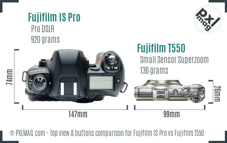 Fujifilm IS Pro vs Fujifilm T550 top view buttons comparison