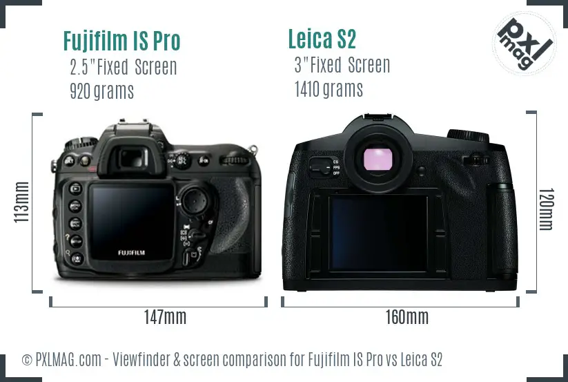 Fujifilm IS Pro vs Leica S2 Screen and Viewfinder comparison