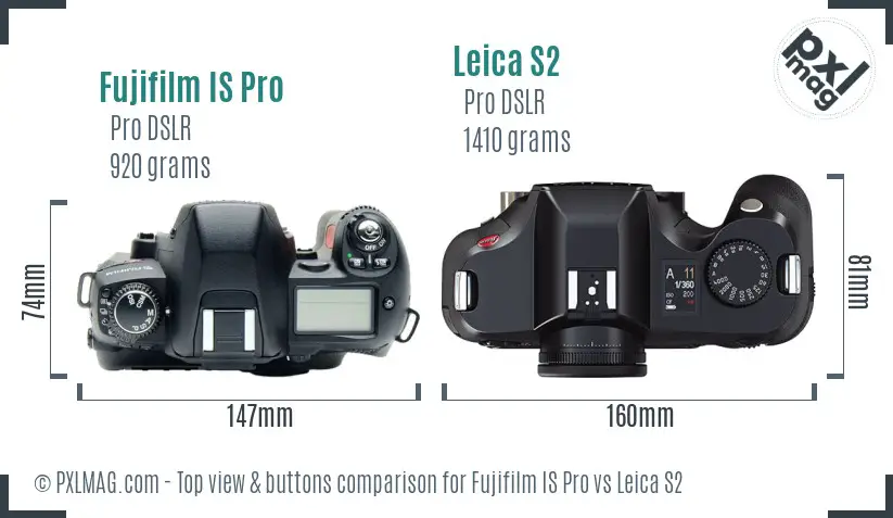 Fujifilm IS Pro vs Leica S2 top view buttons comparison