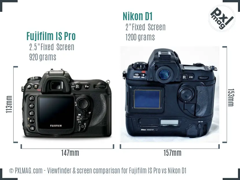 Fujifilm IS Pro vs Nikon D1 Screen and Viewfinder comparison