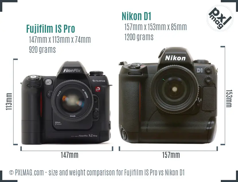 Fujifilm IS Pro vs Nikon D1 size comparison