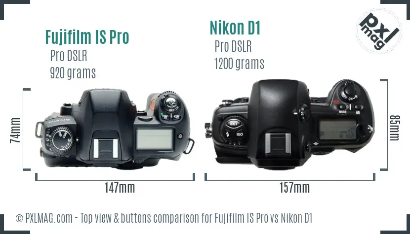 Fujifilm IS Pro vs Nikon D1 top view buttons comparison