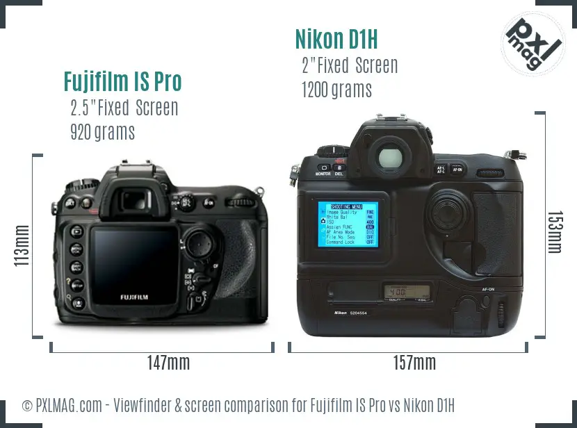 Fujifilm IS Pro vs Nikon D1H Screen and Viewfinder comparison