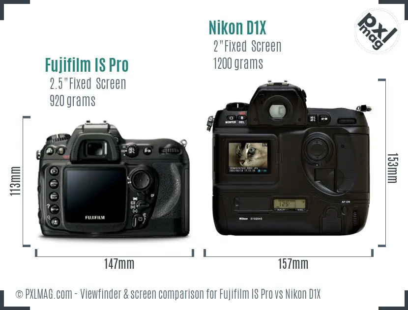 Fujifilm IS Pro vs Nikon D1X Screen and Viewfinder comparison