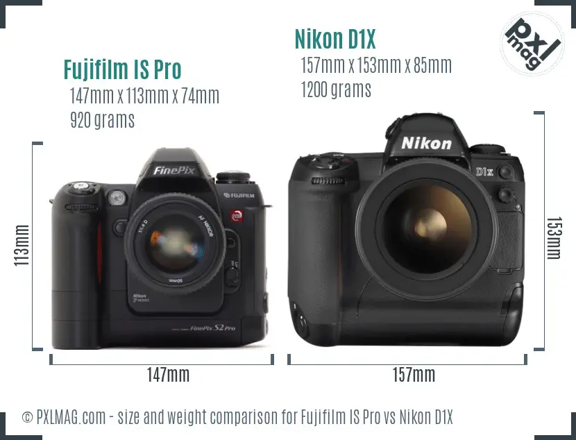 Fujifilm IS Pro vs Nikon D1X size comparison