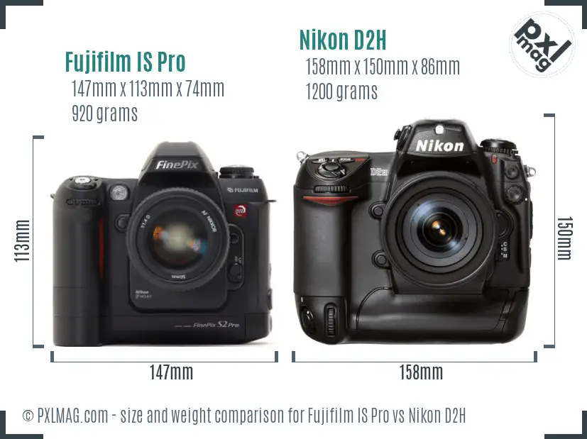 Fujifilm IS Pro vs Nikon D2H size comparison