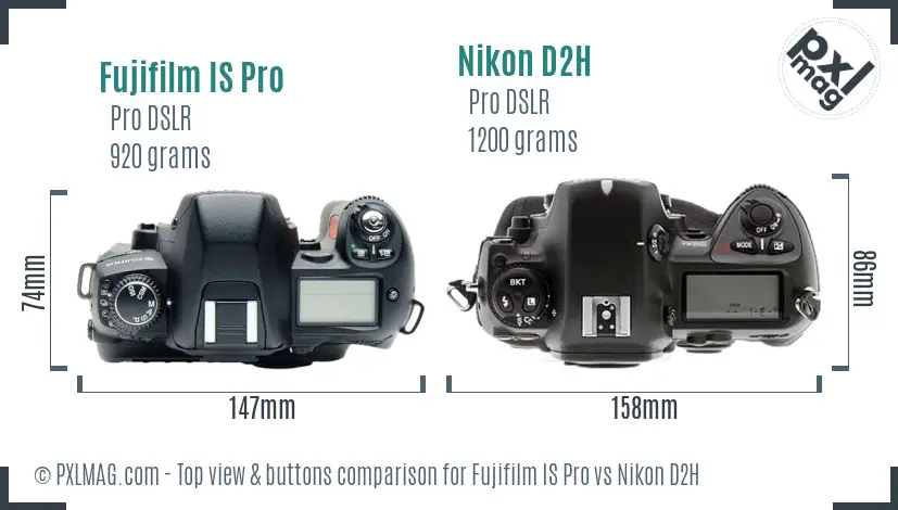 Fujifilm IS Pro vs Nikon D2H top view buttons comparison