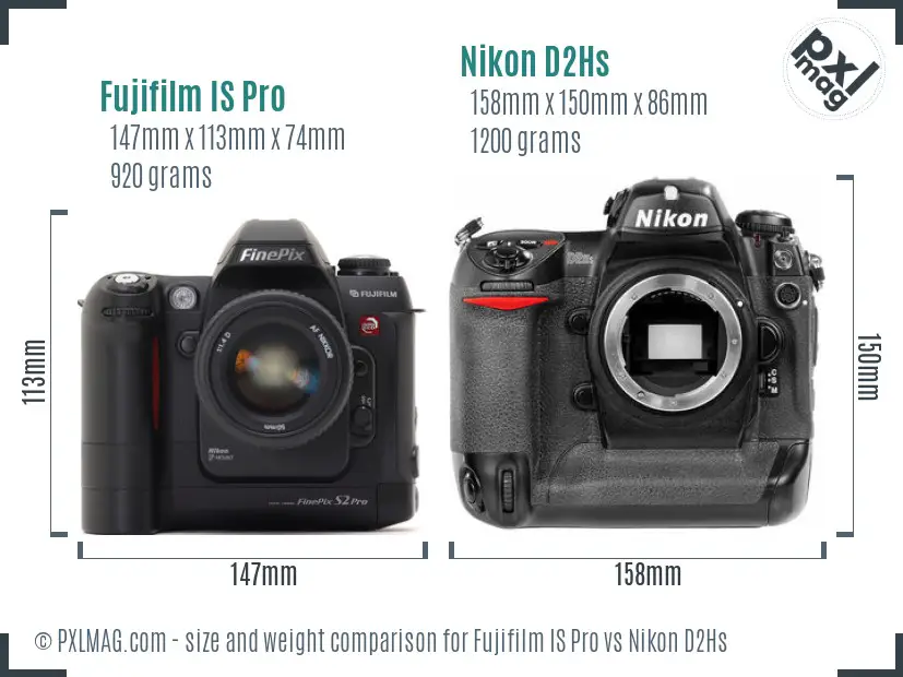 Fujifilm IS Pro vs Nikon D2Hs size comparison
