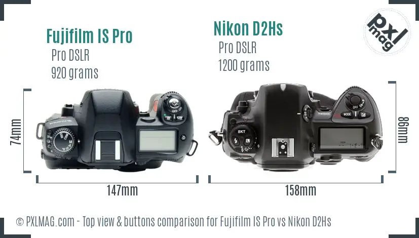 Fujifilm IS Pro vs Nikon D2Hs top view buttons comparison